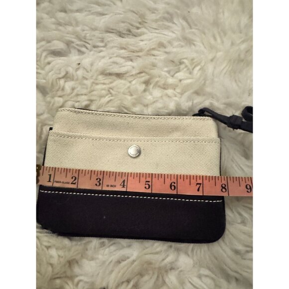 Lands' End Canvas Zippered Wristlet Zippered Pouch Cream and Navy Blue - Picture 8 of 9